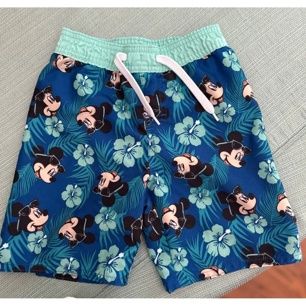 Lot Old Navy Disney Collectabilitees Mickey Swim Shirt 5T & Trunks 4T EUC